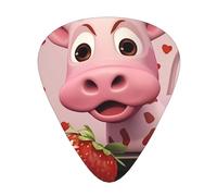 Plettri per chitarra con stampa di mucca rosa con fragole, 12 pezzi in 3 diversi spessori, adatti per chitarra acustica, chitarra elettrica e musicisti band