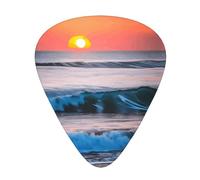 Plettri per chitarra con stampa di onde oceaniche e tramonto, confezione da 12, include calibro sottile, medio, pesante, adatto per chitarra, ukulele