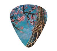 Plettri per chitarra con stampa romantica Torre Eiffel, 12 pezzi, in celluloide, per chitarra acustica, elettrica, basso, inclusi 0,46 mm, 0,71 mm, 0,96 mm