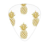 Plettri per chitarra, confezione da 12, 3 diversi spessori, colore oro, sfondo ananas, con custodia in plastica trasparente, per chitarra elettrica, basso, ukulele, (inclusi 0,46 mm, 0,71 mm, 0,96 mm)