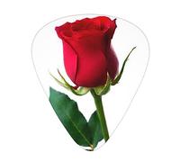 Plettri per chitarra, confezione da 12, 3 diversi spessori, con rosa rossa, con custodia in plastica trasparente, per chitarra elettrica, basso, ukulele, (inclusi 0,46 mm, 0,71 mm, 0,96 mm)