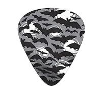 Plettri per chitarra, confezione da 12, 3 diversi spessori, pipistrelli di Halloween, grigi con custodia in plastica trasparente, per chitarra elettrica, basso, ukulele, (inclusi 0,46 mm, 0,71 mm,