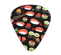 Plettri per chitarra, confezione da 12, 3 diversi spessori, plettri per chitarra giapponese, sushi, gamberetti, con custodia in plastica trasparente, per chitarra elettrica, basso, ukulele, (inclusi