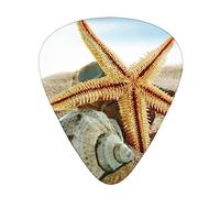Plettri per chitarra, confezione da 12, 3 diversi spessori, stelle marine e conchiglie sulla spiaggia, con custodia in plastica trasparente, per chitarra elettrica, basso, ukulele, (inclusi 0,46 mm,