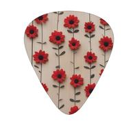 Plettri per chitarra, confezione da 12, comodi da tenere in mano, con bordi lisci, tre spessori da abbinare alla tavola in legno, immagine con fiore rosso
