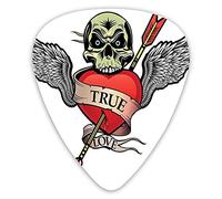 Plettri per chitarra Confezione da 12 con scatola sottile, Ali d'angelo con teschio e cuore pieno di sangue, simbolo del vero amore, Immagine speciale di plettri per chitarra, set regalo per chitarris