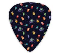 Plettri per chitarra Confezione da 12 con scatola sottile, Alieni con varie espressioni Felici tristi innamorati in un'astronave Sfondo punteggiato, Set regalo speciale di plettri per chitarra per chi