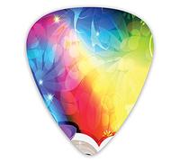 Plettri per chitarra Confezione da 12 con scatola sottile, cappello da strega e libro degli incantesimi su sfondo colorato astratto da favola Stregoneria magica, set regalo speciale di plettri per chi