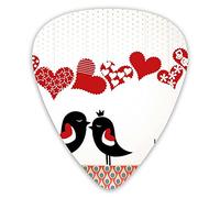 Plettri per chitarra Confezione da 12 con scatola sottile, Coppia di uccelli regina e re che si baciano Appesi a cuore di San Valentino e motivo astratto, set regalo speciale di plettri per chitarra p