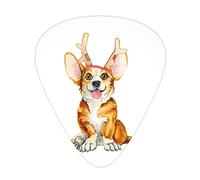 Plettri per chitarra Confezione da 12 con scatola sottile, divertente dipinto ad acquerello a tema natalizio di un cane Corgi felice con immagine di corna di cervo, set regalo speciale di plettri per