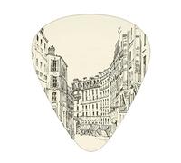 Plettri per chitarra Confezione da 12 con scatola sottile, Edifici disegnati a mano della Francia Design di architettura classica europea Design urbano, Set regalo di plettri per chitarra speciali per