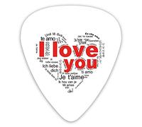 Plettri per chitarra Confezione da 12 con scatola sottile, Espressioni da varie lingue Te Amo Je Taime Te Amo Cuore di San Valentino, Set regalo di plettri per chitarra speciali per chitarrista