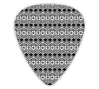 Plettri per chitarra Confezione da 12 con scatola sottile, figure azteche messicane tribali disegnate a mano in bianco e nero e zigzag, set regalo di plettri per chitarra speciali per chitarrista