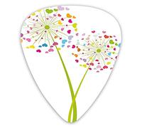 Plettri per chitarra Confezione da 12 con scatola sottile, Fiore di tarassaco primaverile con petali colorati a forma di cuore Romanticismo Amore San Valentino, Set regalo di plettri per chitarra spec