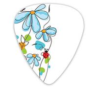 Plettri per chitarra Confezione da 12 con scatola sottile, fiori e ovali a forma di cupola Illustrazione di una storia d'amore infinita Simbolo di fortuna, set regalo di plettri per chitarr