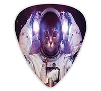 Plettri per chitarra Confezione da 12 con scatola sottile, Gatto astronauta in tuta Spazio esterno Nebulosa Galassia Cosmo Immagine fuoco, Set regalo di plettri per chitarra speciali per chitarrista