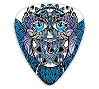 Plettri per chitarra Confezione da 12 con scatola sottile, Gufo Animale con disegno del tatuaggio Paisley con grandi occhi azzurri Stampa a tema ciglia, Set regalo speciale di plettri per chit