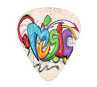 Plettri per chitarra, confezione da 12, con scatola sottile, illustrazione di cuffie con scritte in stile graffiti, tema hip hop su mattoni beige, set regalo speciale di plettri per chitarra per chita