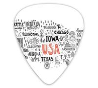 Plettri per chitarra Confezione da 12 con scatola sottile, modello tipografico della città degli Stati Uniti d'America con concetto di figure locali, set regalo speciale di plettri per chitarra per ch