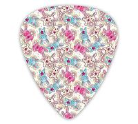 Plettri per chitarra Confezione da 12 con scatola sottile, motivo infantile con personaggi Kawaii colorati e felici che tengono stelle a forma di cuore rosa, set regalo speciale di plettri per chitarr