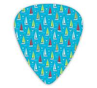 Plettri per chitarra Confezione da 12 con scatola sottile, Nave astratta che naviga Elementi marini colorati Gabbiani Linee ondulate Acquatiche, Set regalo di plettri per chitarra speciali per chitarr