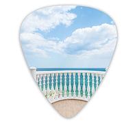 Plettri per chitarra Confezione da 12 con scatola sottile, Oceano Mare Costa Giornata soleggiata Balcone Nuvole Immagine di cielo sereno, Set regalo speciale di plettri per chitarra per chitarrista