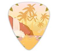 Plettri per chitarra Confezione da 12 con scatola sottile, paesaggio da cartone animato paradiso tropicale pastello con alberi esotici e cascata, set regalo speciale di plettri per chitarra per chitar