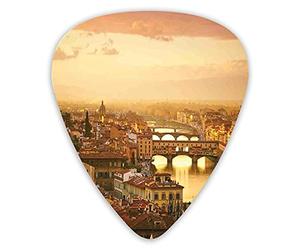 Plettri per chitarra Confezione da 12 con scatola sottile, Ponte Ponte Vecchio Italia Occhio di Vista del tramonto Case del castello Paesaggio urbano storico, Set regalo di plettri per chitarr