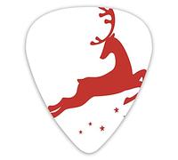 Plettri per chitarra Confezione da 12 con scatola sottile, Renna che salta lasciando una traccia stellata dietro la sagoma del personaggio natalizio, Set regalo di plettri per chitarra speciali per ch