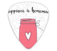 Plettri per chitarra Confezione da 12 con scatola sottile, scritta calligrafica Happiness Is Homemade con turbinii e barattolo d'amore, set regalo speciale di plettri per chitarra per chitarrista