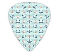 Plettri per chitarra Confezione da 12 con scatola sottile, Sfondo a strisce orizzontali per le vacanze estive con icone Bon Voyage, Set regalo speciale di plettri per chitarra per chitarrista