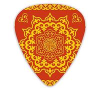 Plettri per chitarra Confezione da 12 con scatola sottile, simbolo tradizionale mongolo sacro tondo orientale e quadrato a punta, set regalo speciale di plettri per chitarra per chitarrista