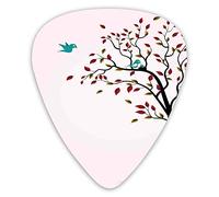 Plettri per chitarra Confezione da 12 con scatola sottile, simpatica famiglia di uccelli sui rami floreali dell'albero ventoso Baby Mother Happiness Theme Art, set regalo speciale di plettri per chita