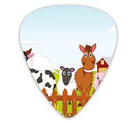 Plettri per chitarra Confezione da 12 con scatola sottile, simpatiche creature della fattoria con mucca cavallo capra maiale e pollo vicino ai recinti cartoni animati per bambini, set regalo speciale