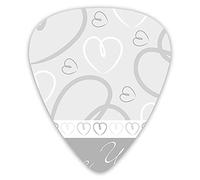 Plettri per chitarra Confezione da 12 con scatola sottile, simpatici disegni romantici a forma di cuore doodle disegnati a mano Ti amo frase e bordo, set regalo speciale di plettri per chitarra per ch