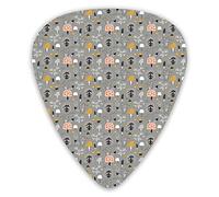 Plettri per chitarra Confezione da 12 con scatola sottile, simpatico modello infantile ripetitivo di elementi botanici e animali, set regalo speciale di plettri per chitarra per chitarrista