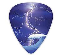 Plettri per chitarra Confezione da 12 con scatola sottile, Tempesta pesante nell'oceano Scenario di tuono scuro Cartone animato con un'onda enorme, Set regalo di plettri per chitarra speciali per chit