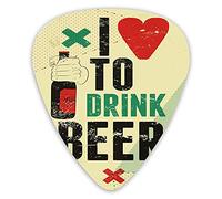 Plettri per chitarra Confezione da 12 pezzi con scatola sottile, Amo bere birra Calligrafia con una mano che tiene una bottiglia di alcol Illustrazione grunge, Set regalo speciale di plettri per chita