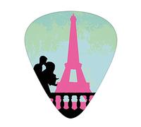 Plettri per chitarra Confezione da 12 pezzi con scatola sottile, Coppia a Parigi che si bacia vicino all'amore San Valentino Disegnati a mano, Set regalo di plettri per chitarra speciali per chitarris