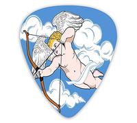 Plettri per chitarra Confezione da 12 pezzi con scatola sottile, Cupido mira da un arco Amore Tiro di desiderio sulle nuvole Stampa di cartoni animati, set regalo speciale di plettri per chitarra per