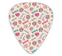 Plettri per chitarra Confezione da 12 pezzi con scatola sottile, delizioso modello lecca-lecca dolce e bastoncino di zucchero con cuoricini sbiaditi su giallo, set regalo speciale di plettri per chita