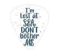 Plettri per chitarra Confezione da 12 pezzi con scatola sottile, Frase "Mi sono perso in mare" DoBother Me su sfondo sparso, Set regalo di plettri per chitarra speciali per chitarrista, Blu notte e bi
