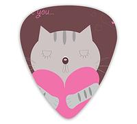 Plettri per chitarra Confezione da 12 pezzi con scatola sottile, Gatto amorevole che abbraccia un cuore gigante di San Valentino Ti amo Citazione Stampa in scala di grigi, Set regalo speciale di plett