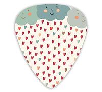 Plettri per chitarra Confezione da 12 pezzi con scatola sottile, gocce di pioggia stilizzate scarabocchiate come cuori colorati che cadono da nuvole autunnali sorridenti, set regalo speciale di plettr
