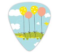 Plettri per chitarra Confezione da 12 pezzi con scatola sottile, grafica a tema asilo nido con coccodrillo che vola con palloncini, uccelli e nuvole, set regalo speciale di plettri per chitarra per ch