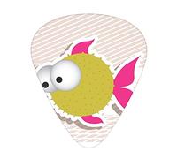 Plettri per chitarra Confezione da 12 pezzi con scatola sottile, illustrazione di un pesce palla astratto con stampa di occhi enormi, set regalo speciale di plettri per chitarra per chitarrista