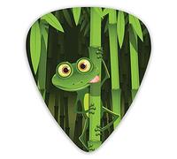 Plettri per chitarra Confezione da 12 pezzi con scatola sottile, illustrazione divertente di una simpatica rana sullo stelo degli alberi della giungla di bambù Stampa di foto carine della, set