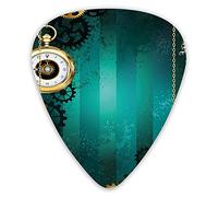 Plettri per chitarra Confezione da 12 pezzi con scatola sottile, oggetti antichi, orologi, chiavi e catene con illustrazioni di influenze Steampunk, set regalo speciale di plettri per chitarra per chi