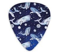 Plettri per chitarra Confezione da 12 pezzi con scatola sottile, pesci e pianeti in bilico tra le stelle nello spazio, illustrazione del cosmo, set regalo speciale di plettri per chitarra per chitarri