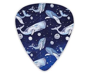 Plettri per chitarra Confezione da 12 pezzi con scatola sottile, pesci e pianeti in bilico tra le stelle nello spazio, illustrazione del cosmo, set regalo speciale di plettri per chitarra per chitarri